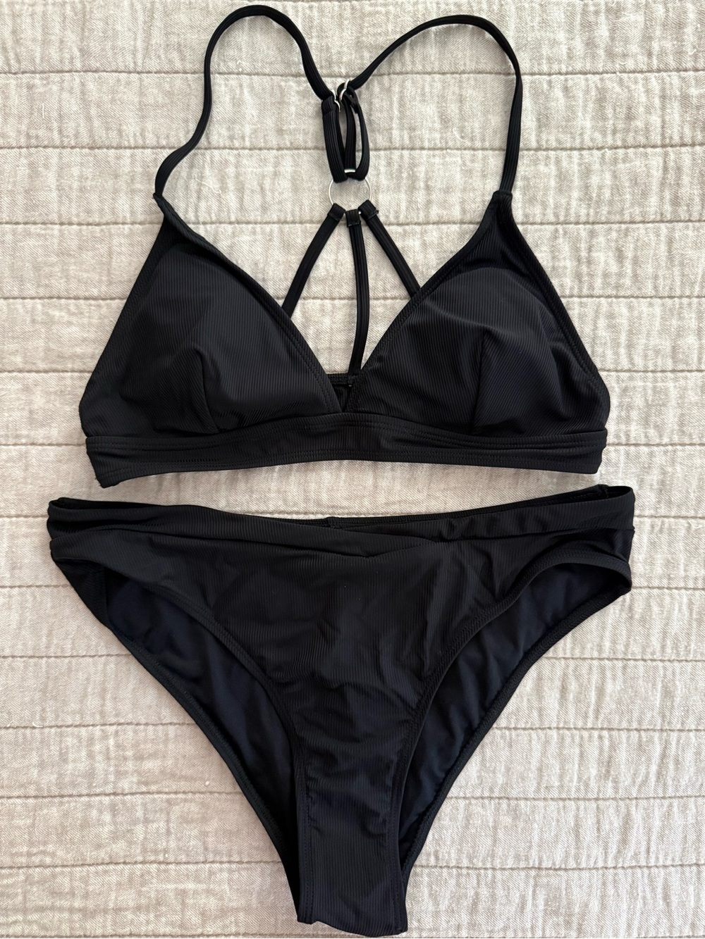 Women's Black Strappy Triangle Bikini Set